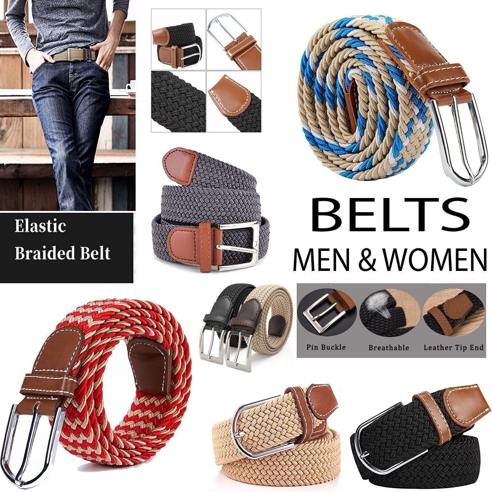 Stretch Woven Belt Men Women Vintage Casual Braided Steel Buckle Waistband