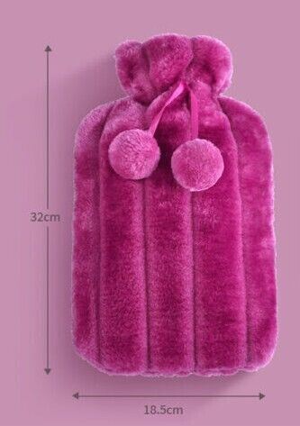 2L Large Natural Rubber Hot Water Bottle With Warm Faux Fur Knitted Fleece Cover - Imagen 14 de 14