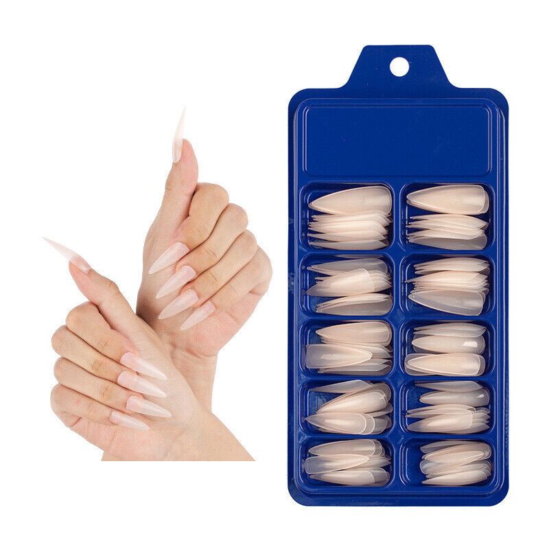 100 Pcs False Nail Tips Matte Full Cover Long Stiletto Fake Nails Art Manicure - Picture 16 of 35