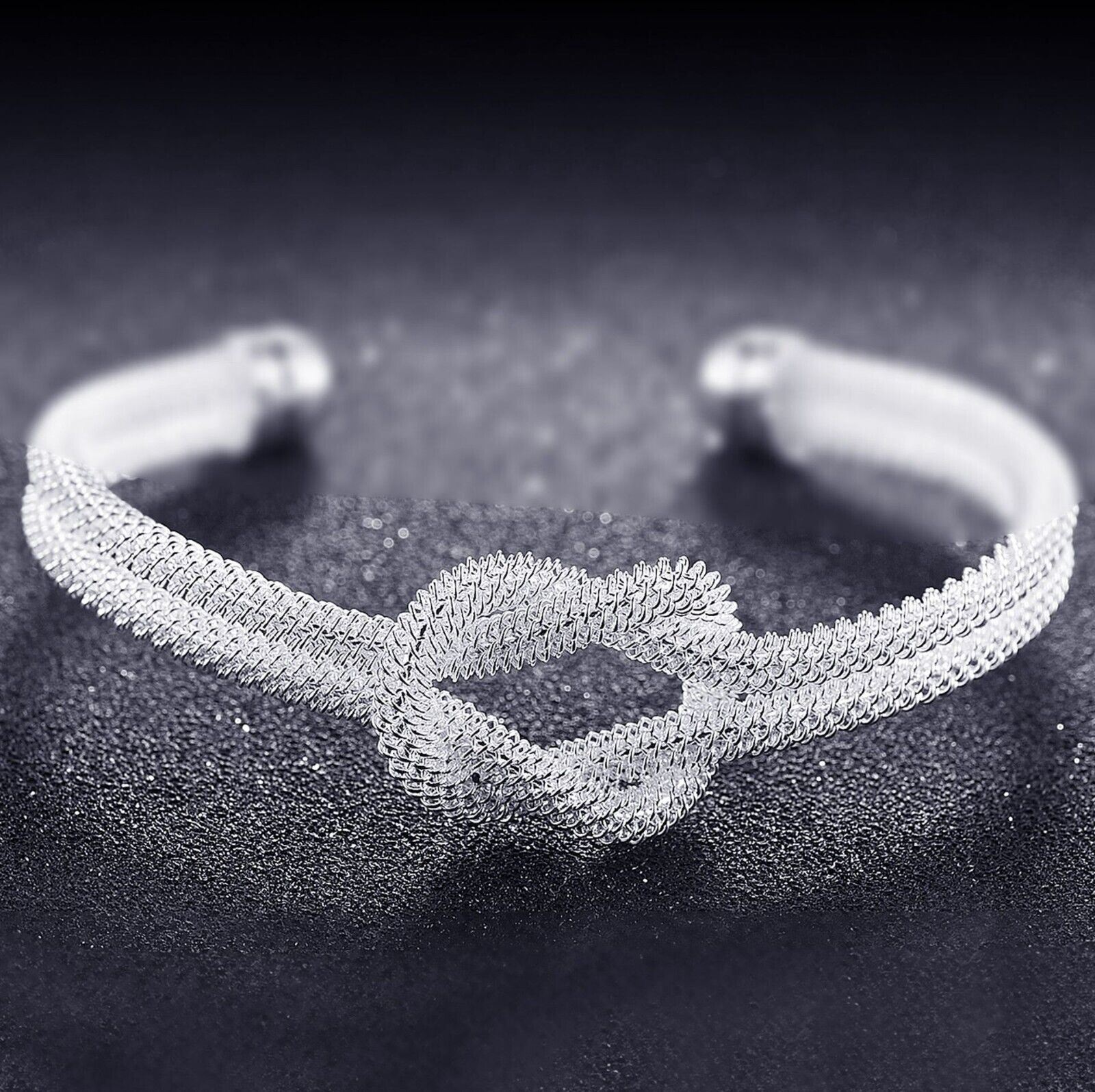 Damas Pulsera de malla retorcida Brazalete Plateado Anudado Mujeres Cadena de joyería - Imagen 12 de 12