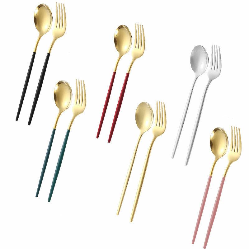 Spoon Fork Set Gold Silver Stainless Steel Cutlery Tableware Dining Kitchen Gift