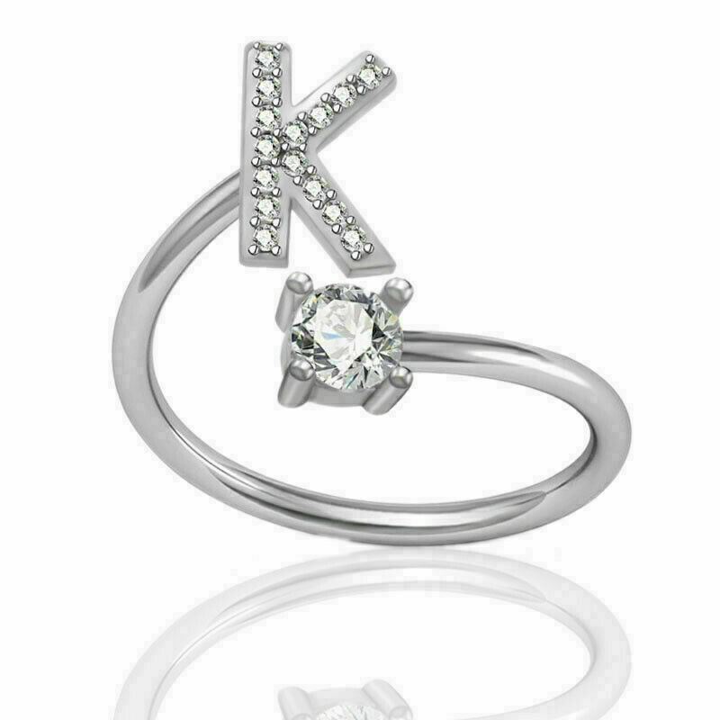 Women Girls Initial Letter Ring Silver Adjustable Alphabet Rings Friendship Gift - Picture 20 of 35