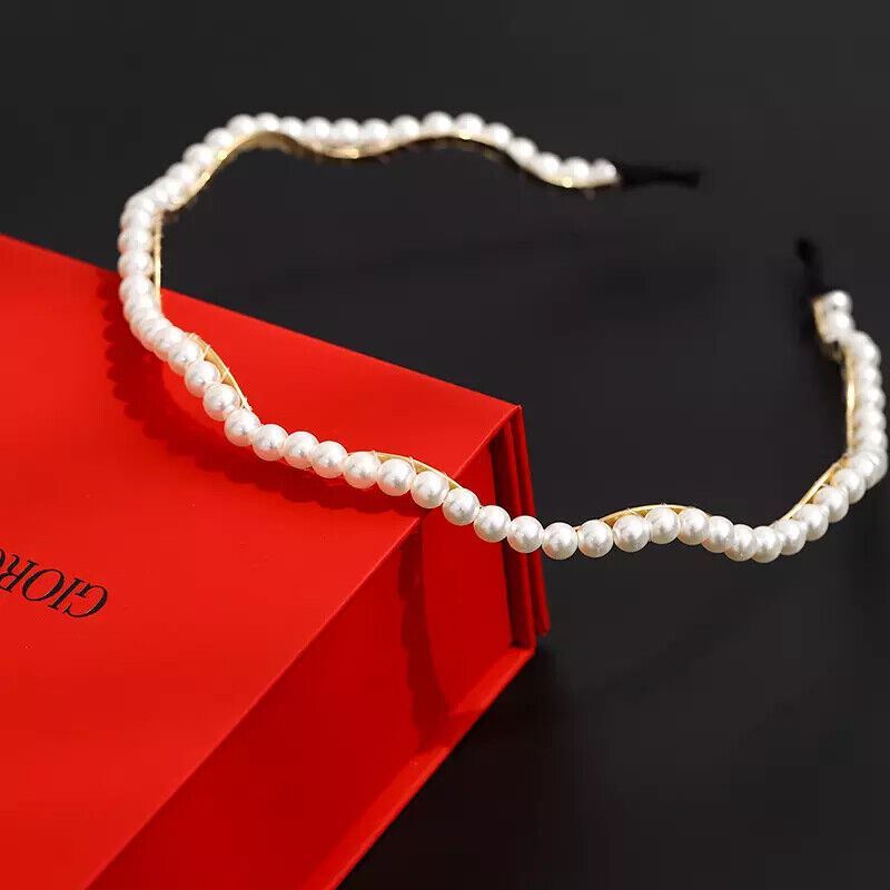 Women Girls Headband Handmade Beaded Pearl Hoops Bride Wedding Hair Accessories - Picture 16 of 25