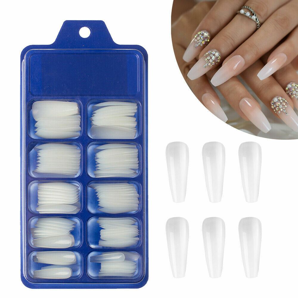 100 Pcs False Nail Tips Matte Full Cover Long Stiletto Fake Nails Art Manicure - Picture 22 of 35