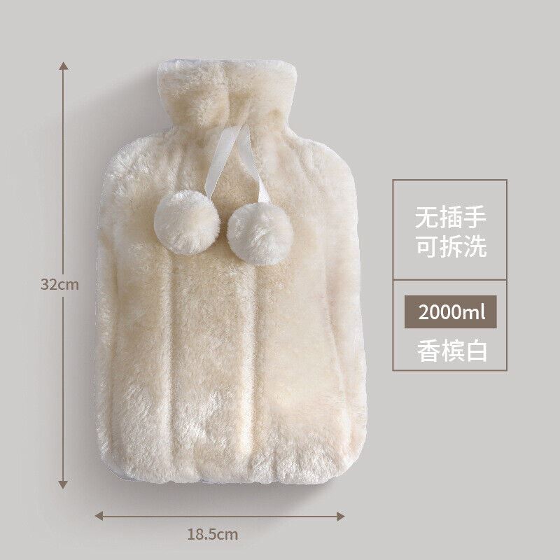 2L Large Natural Rubber Hot Water Bottle With Warm Faux Fur Knitted Fleece Cover - Imagen 12 de 14