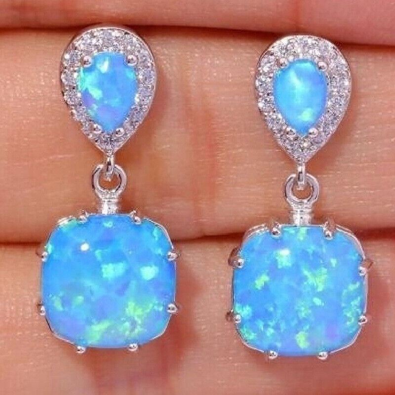 PENDIENTES GRANDES DE TACHUELAS CUADRADAS ESTILO ÓPALO DANLES GOP AZUL OCÉANO REINO UNIDO - Imagen 5 de 6