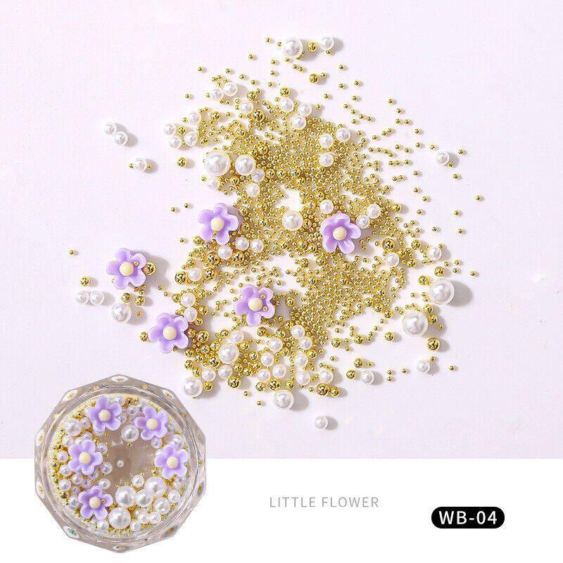 Nail Art Gold Beads Flowers Pearls Crafts Gems Stones 3D Nail Decoration - Picture 7 of 8