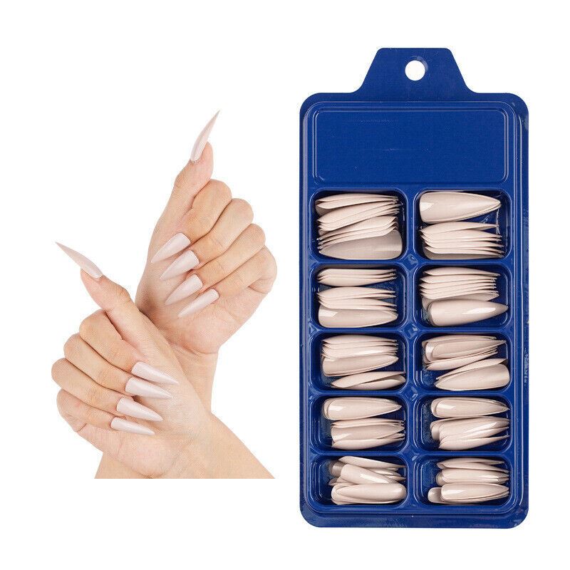 100 Pcs False Nail Tips Matte Full Cover Long Stiletto Fake Nails Art Manicure - Picture 32 of 35
