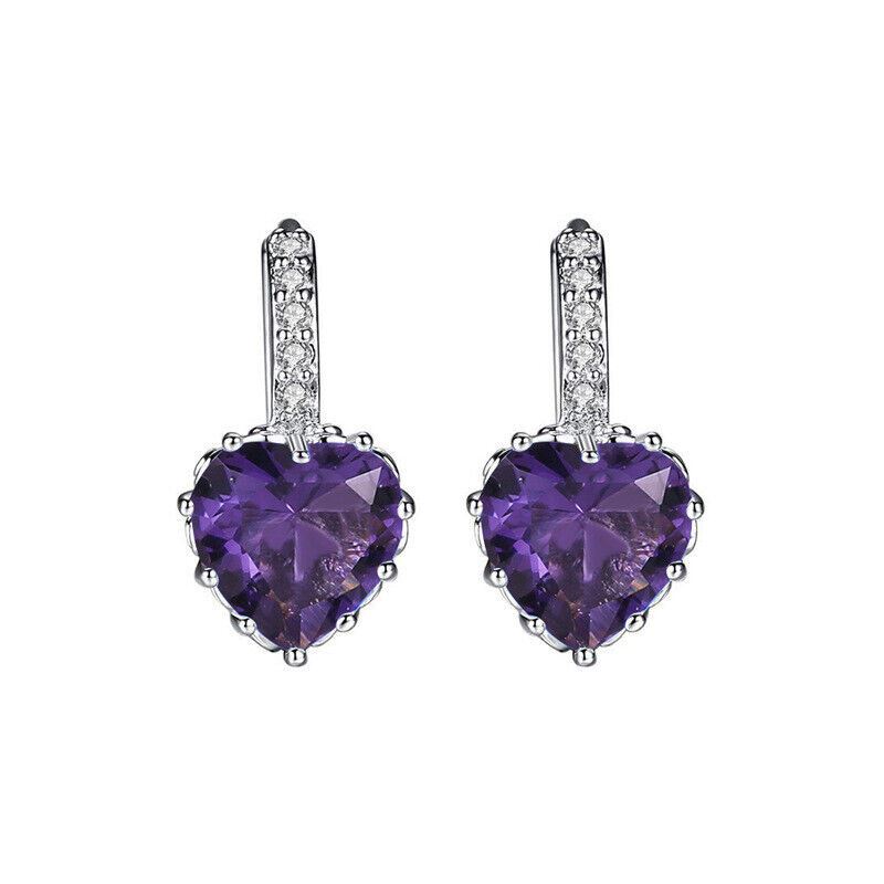 Women Earrings Girls Heart Charm Stone Stud Silver Plated Zircon Jewellery - Picture 9 of 9