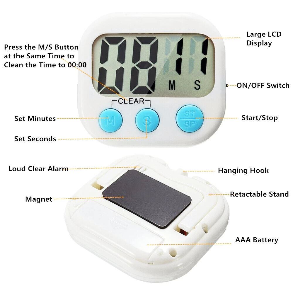 LCD Digital Cocina Huevo Cocina Temporizador Cuenta Regresiva Reloj Alarma Cronómetro Magnético - Imagen 14 de 14