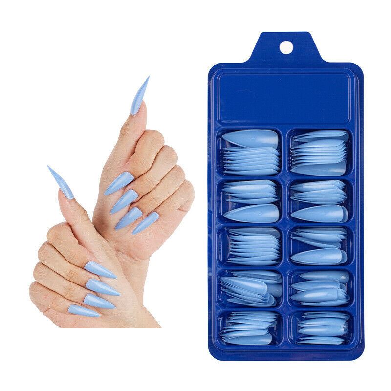 100 Pcs False Nail Tips Matte Full Cover Long Stiletto Fake Nails Art Manicure - Picture 31 of 35