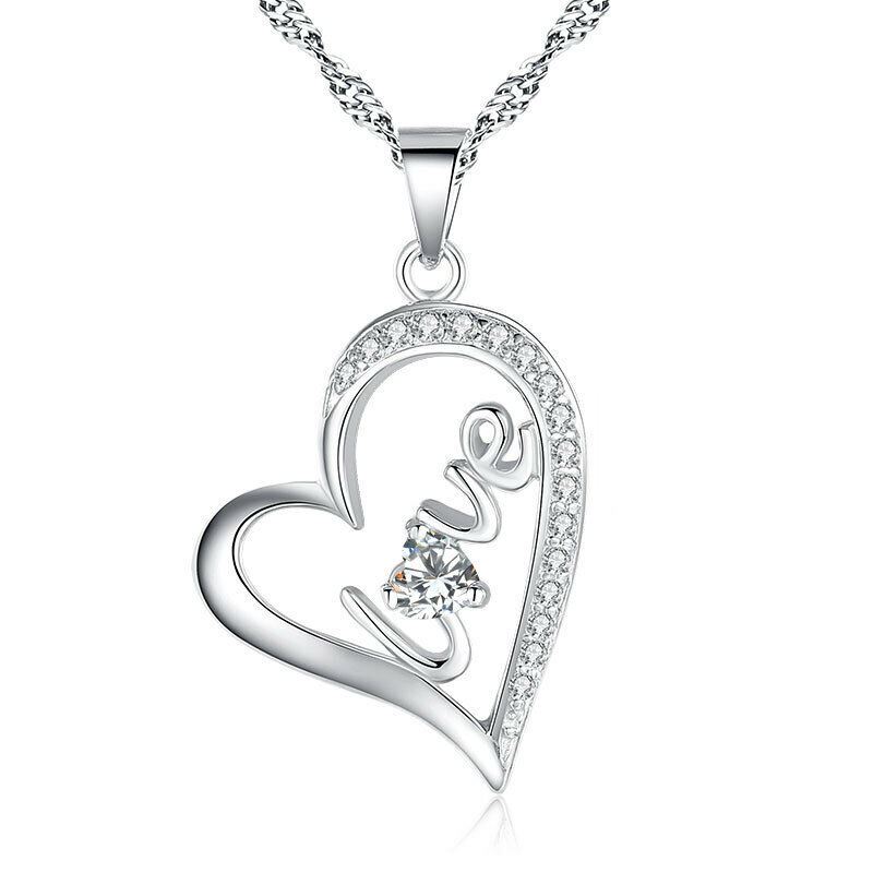 Collana Cuore Ciondolo Cristallo Argento Placcato Catena Donna Gioielli - Foto 4 di 4