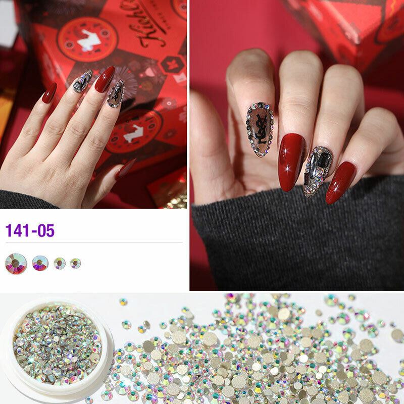 Nail Art Strasssteine AB flache Rückseite gemischte 3D-Spitzen Kristallglitzer Diamant Edelstein Box - Bild 11 von 13