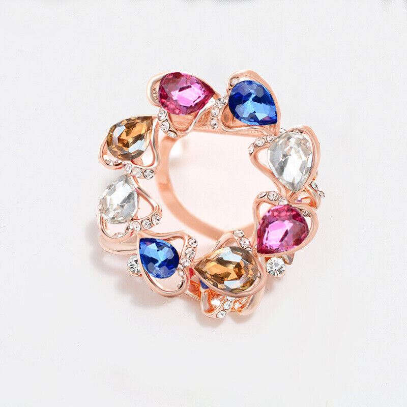 Women Round Circle Silk Scarf Ring Pin Brooch Buckle Rhinestone T-Shirt Clip - Picture 8 of 36
