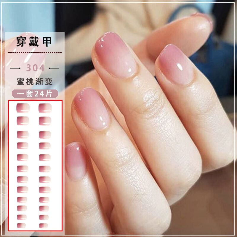 24 PCS Acrylic Full Cover Fake False Nails Women Short Round Press On With Glue - Picture 13 of 16