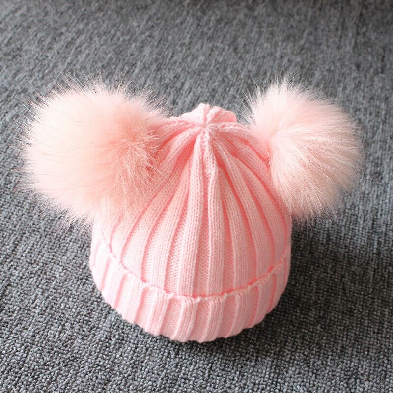 Baby Double Pom Pom Hat 2 Bobble Beanie Knitted Winter Warm Boy Girl Newborn-24M - Picture 26 of 27