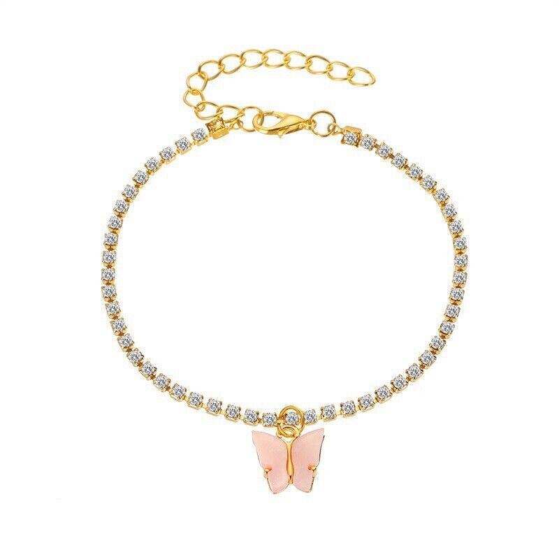 Mujeres Niñas Boho Circón Mariposa Tobillo Oro Cristal Cadena Tobillo Pulsera Playa - Imagen 6 de 8