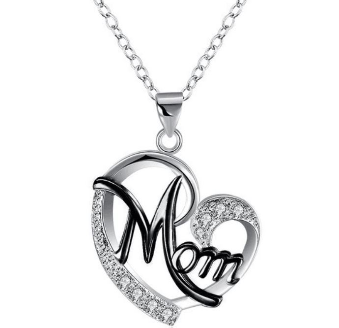 Women Silver Pendant Chain Necklaces Love Heart Mom Zircon Mum Mother's Day Gift - Picture 11 of 14