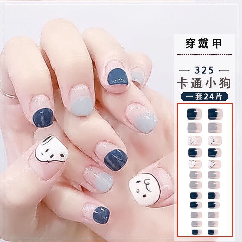 24 PCS Acrylic Full Cover Fake False Nails Women Short Round Press On With Glue - Picture 6 of 16