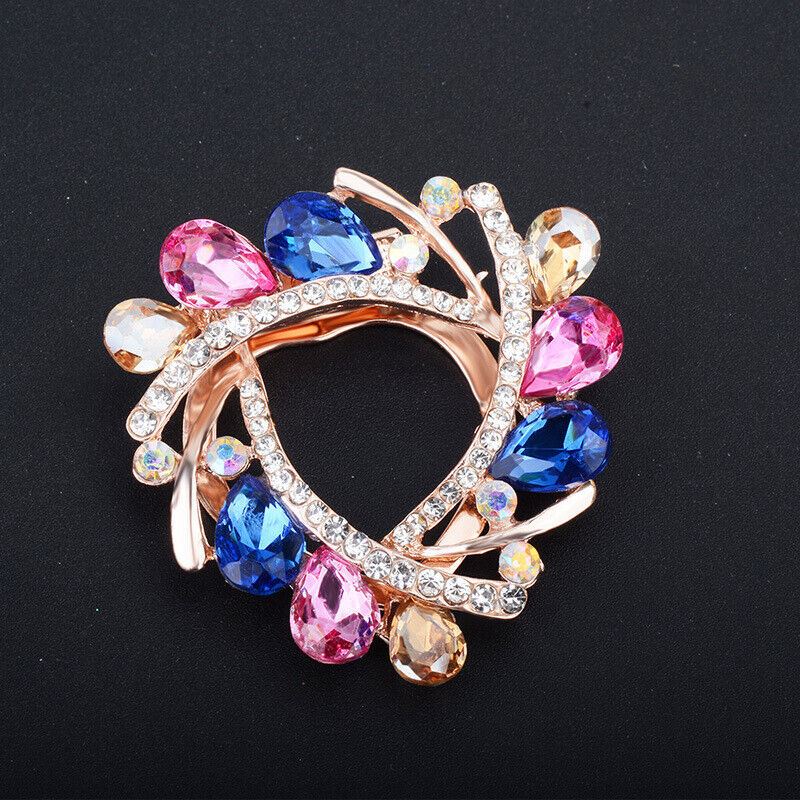 Women Round Circle Silk Scarf Ring Pin Brooch Buckle Rhinestone T-Shirt Clip - Picture 7 of 36