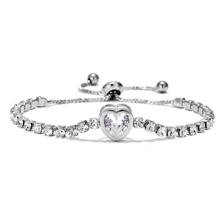 Damas Niñas Regalos Ajustable Corazón Pulseras Cristal Plata Oro Rosa Brazalete Reino Unido - Imagen 8 de 8