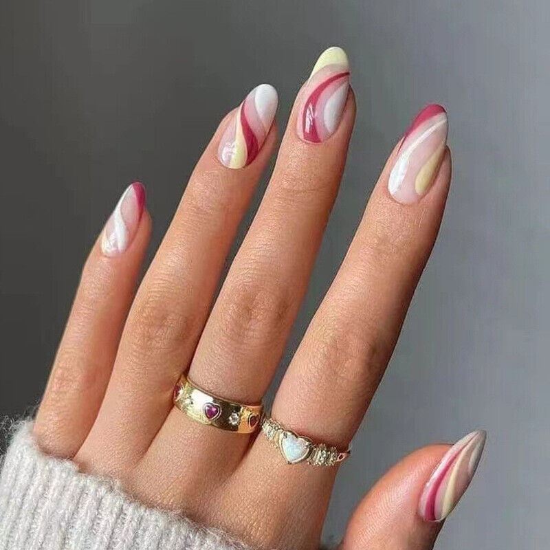 24Pcs Long Coffin Ballerina Almond Press On False Fake Nails Art With Glue Box - Picture 21 of 23