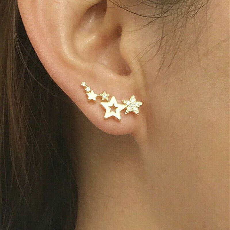 Women Jewellery Silver Gold Rose Gold Stud Earrings Cute Cubic Zirconia Stars UK - Picture 7 of 7