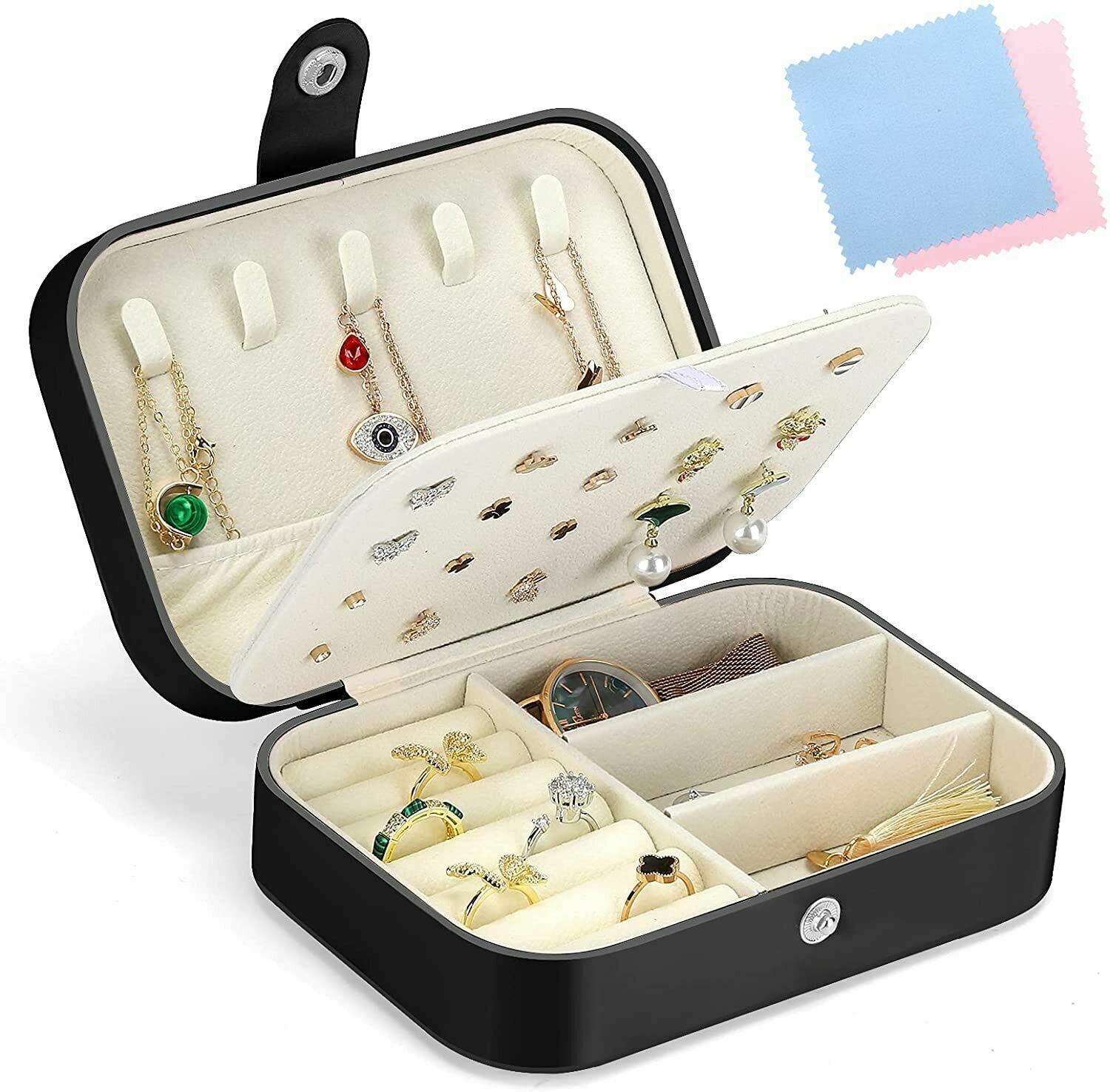 Organizador portátil de caja de joyas de viaje adornos de cuero PU estuche de almacenamiento regalo - Imagen 13 de 17