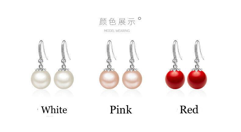 Women Pearl Earrings Drop Dangle Sliver Hook Stud Wedding Jewellery for Girls - Picture 12 of 13