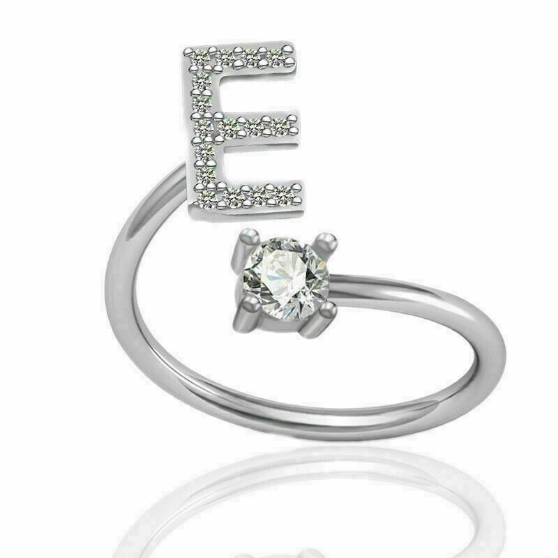Women Girls Initial Letter Ring Silver Adjustable Alphabet Rings Friendship Gift - Picture 14 of 35