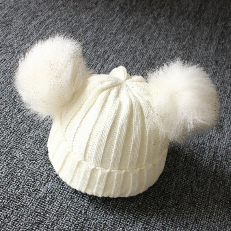 Baby Double Pom Pom Hat 2 Bobble Beanie Knitted Winter Warm Boy Girl Newborn-24M - Picture 27 of 27