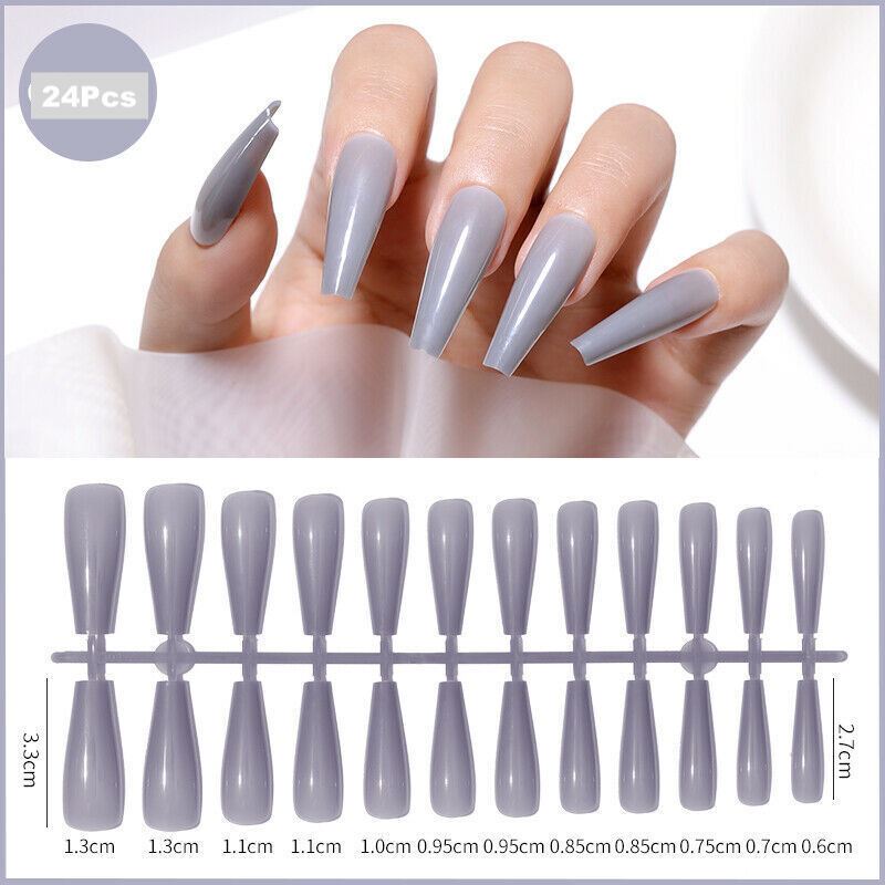 24pcs Long Coffin False Fake Coloured Full Cover Nails Extension Nail Tips - Picture 9 of 18