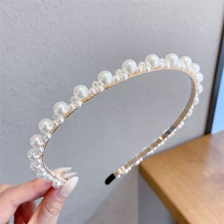 Women Girls Headband Handmade Beaded Pearl Hoops Bride Wedding Hair Accessories - Picture 14 of 25