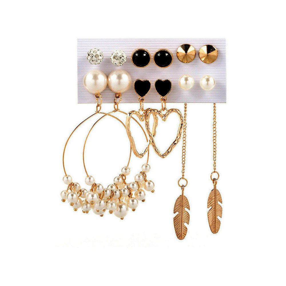Juego de 6 pares de pendientes de borla bohemia aro perla colgante gota para mujer - Imagen 11 de 11