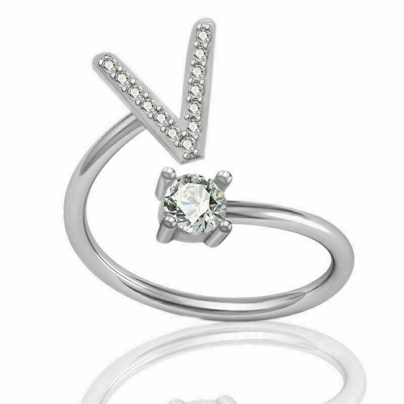 Women Girls Initial Letter Ring Silver Adjustable Alphabet Rings Friendship Gift - Picture 31 of 35