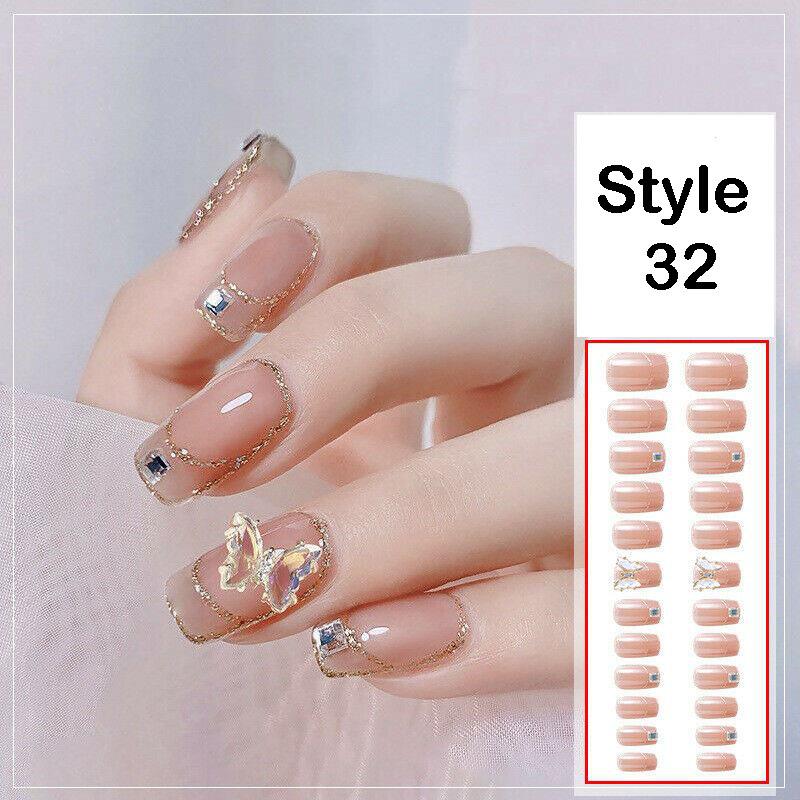 24 Pcs Press On Fake Acrylic Nails Women Girl Manicure 3D Bow Nail Art Glue Gift - Picture 8 of 17