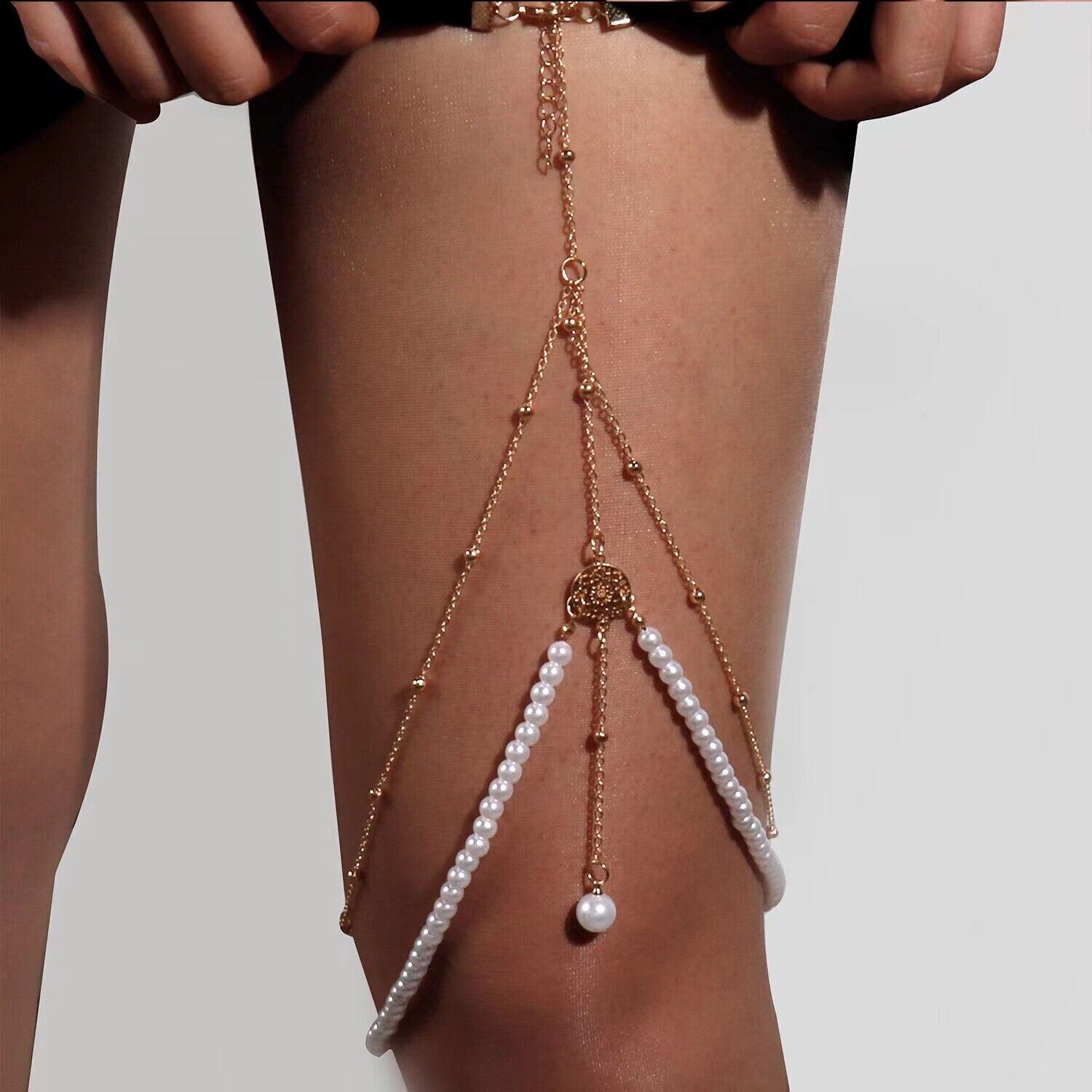 Women Leg Sexy Thigh Multilayer Chain Pendant Crystal Beach Body Chain Jewellery - Picture 37 of 43