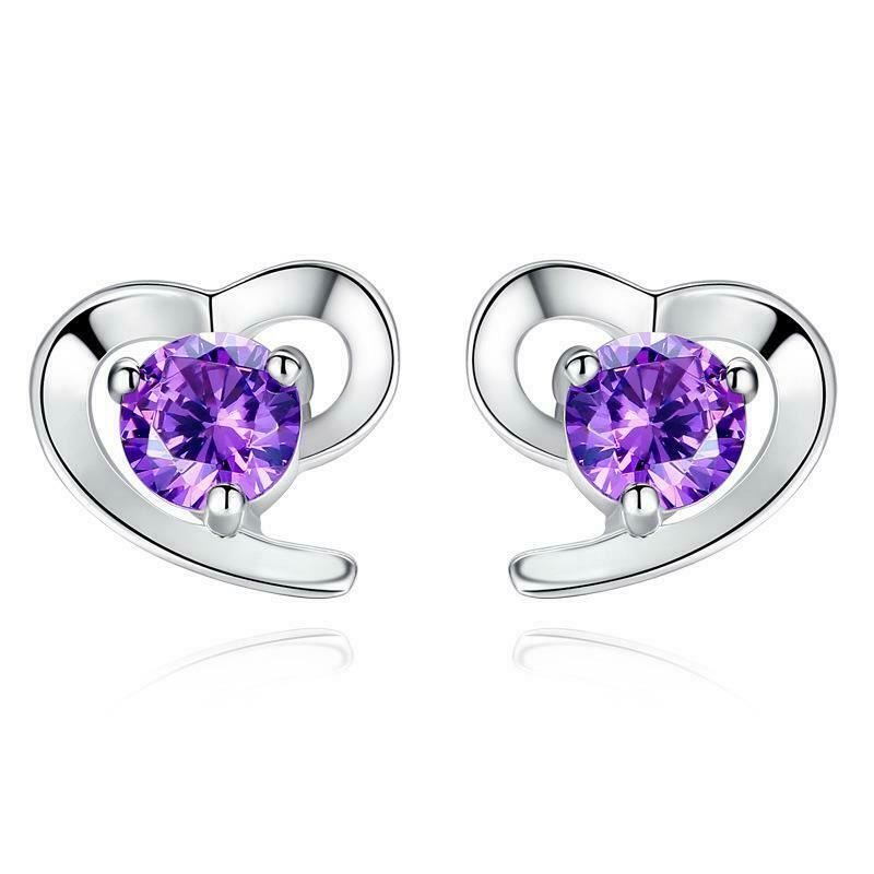 Women/Girls Silver Plated Stud Earrings Heart Crystal Wedding Stud Earrings UK - Picture 13 of 19