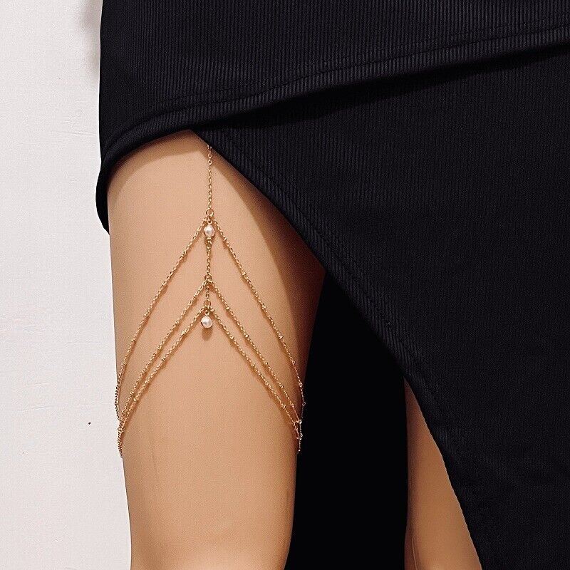 Women Leg Sexy Thigh Multilayer Chain Pendant Crystal Beach Body Chain Jewellery - Picture 24 of 43