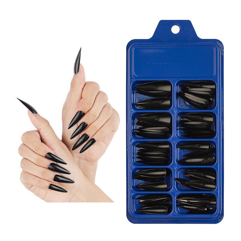 100 Pcs False Nail Tips Matte Full Cover Long Stiletto Fake Nails Art Manicure - Picture 17 of 35
