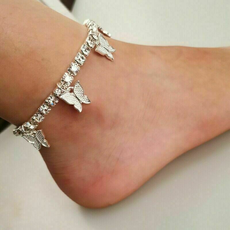 Moda Mariposa Pulsera Tobillo Cadena de Circón Playa Mujeres Cristal Joyería - Imagen 6 de 6