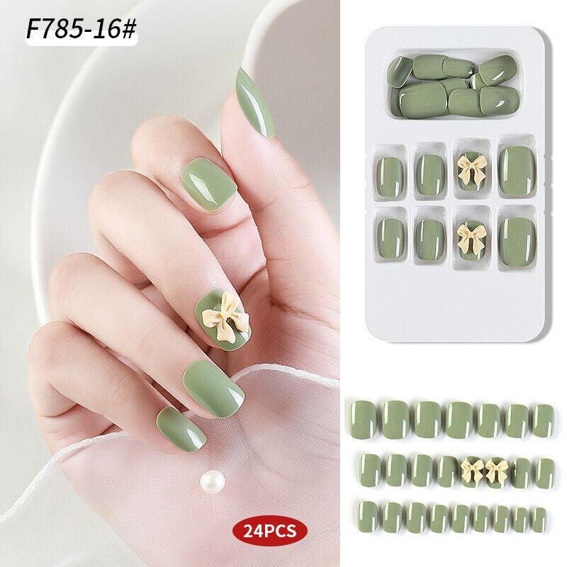 Women Fake Acrylic Nails 24Pcs 3D Bow Press Girl Manicure Nail Art Full Cover - Picture 9 of 9