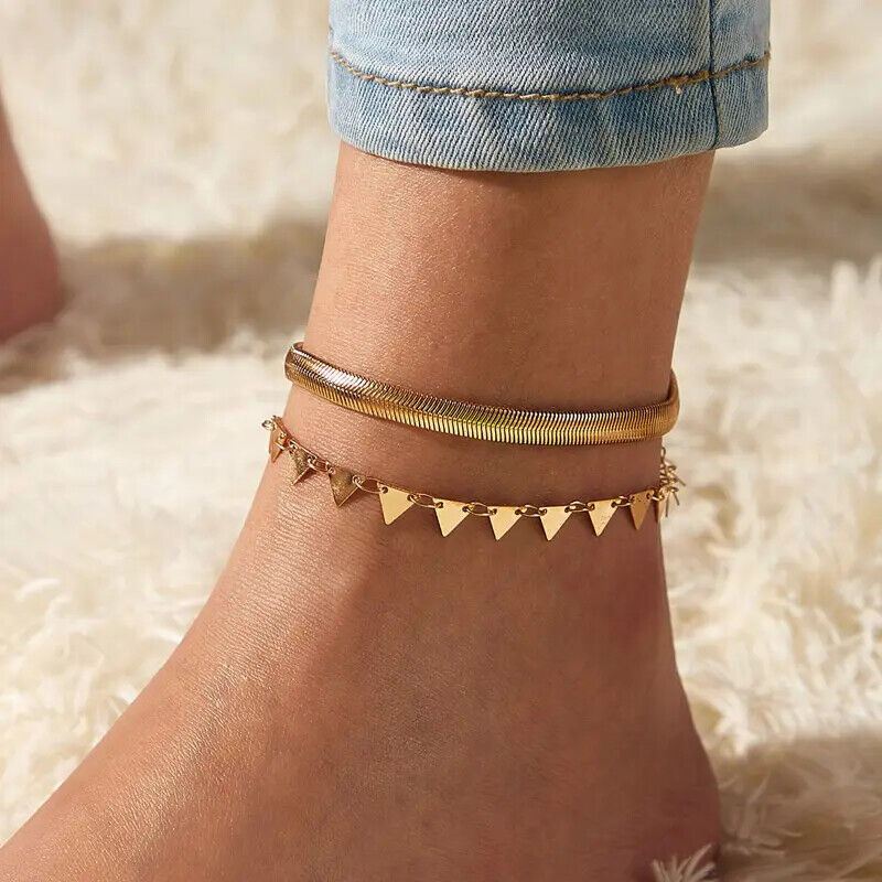 Gold Boho Ankle Bracelet Multi Layer Anklet Anklets Adjustable Chain Foot Beach - Picture 10 of 14