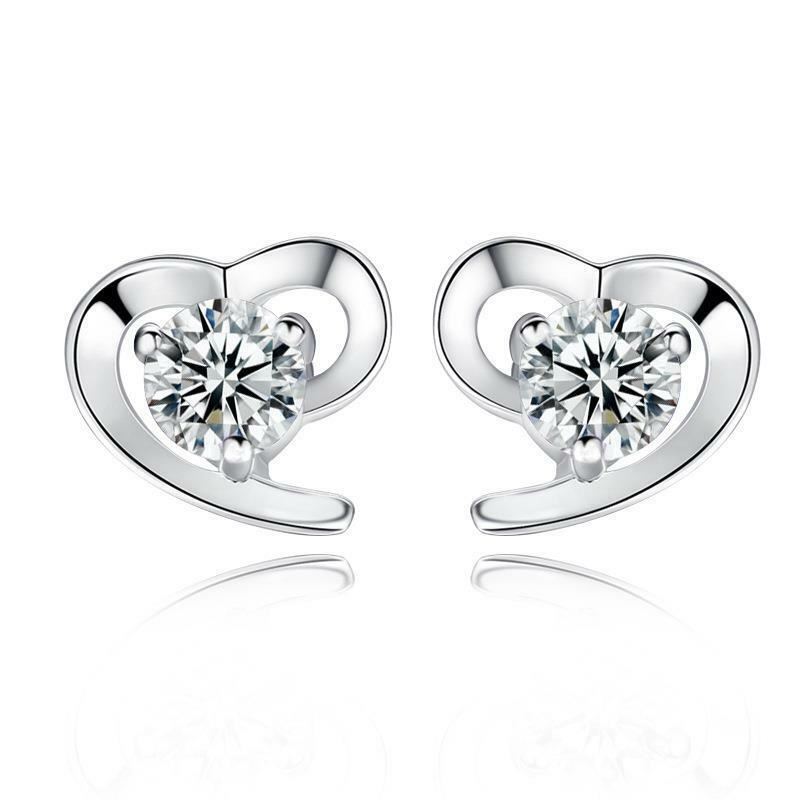 Women/Girls Silver Plated Stud Earrings Heart Crystal Wedding Stud Earrings UK - Picture 15 of 19
