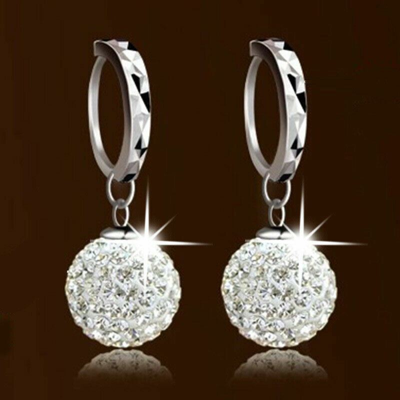 Genuine Women Girls Silver Plated Stud Earrings Crystal Drop Earrings UK - Picture 16 of 17