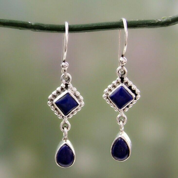 Women Silver Amethyst Moon stone Opal Topaz Dangle Drop Earrings Hook Jewellery - Picture 5 of 5