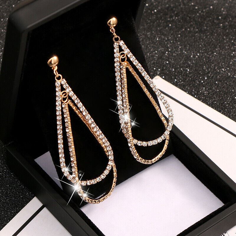 Silver Gold Hoop Ladies Zircon Earrings Women Girls Jewellery Christmas Gift - Picture 10 of 11