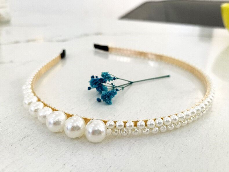 Women Girls Headband Handmade Beaded Pearl Hoops Bride Wedding Hair Accessories - Picture 24 of 25