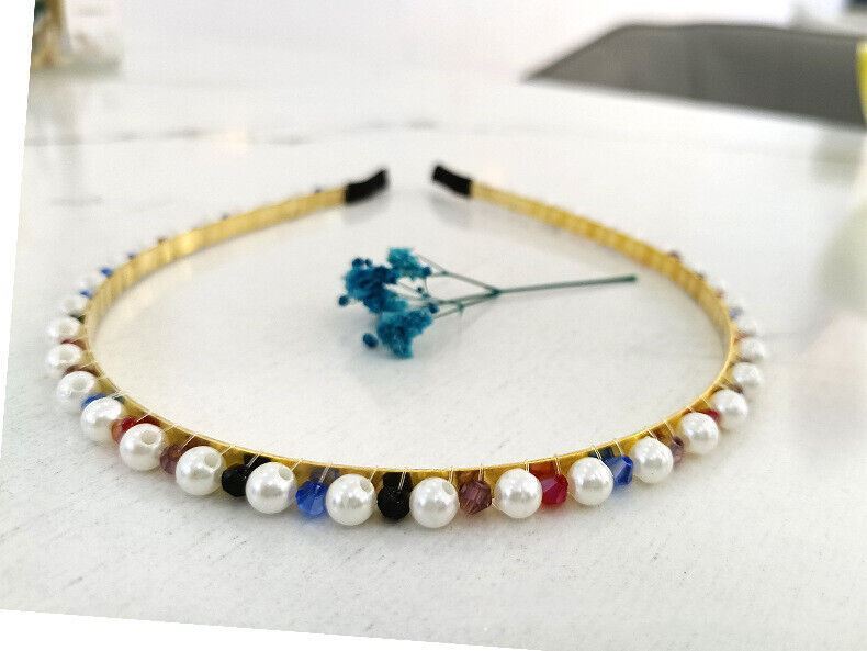 Women Girls Headband Handmade Beaded Pearl Hoops Bride Wedding Hair Accessories - Picture 25 of 25