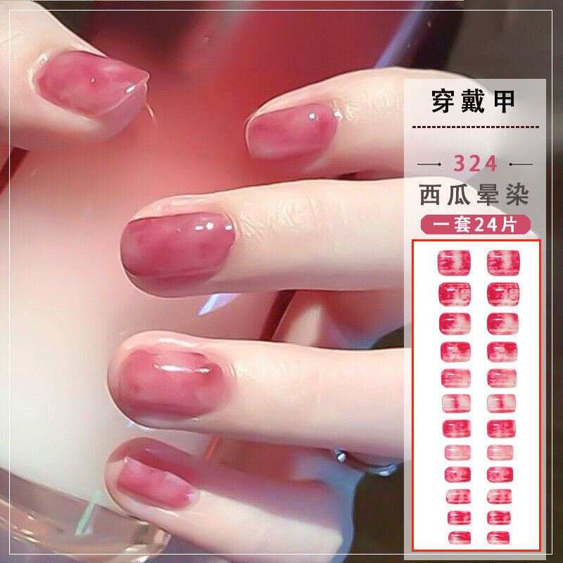 24 PCS Acrylic Full Cover Fake False Nails Women Short Round Press On With Glue - Picture 10 of 16